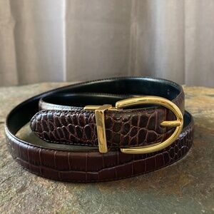 =^.^= Ralph Lauren Brown Croc Reversible Black Leather Belt Classic Academia SzL